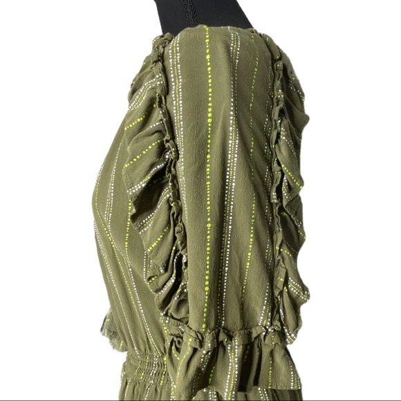 Kaari Blue green striped pesant dress size large - Picture 2 of 13